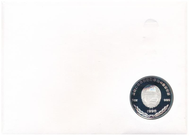 Észak-Korea 1996. 500W Ag 'Labdarúgó-világbajnokság - Franciaország 1998' részben multicolor emlékérme, érmés borítékban, bélyeggel, bélyegzéssel, német nyelvű leírással T:PP patina North Korea 1996. 500 Won Ag 'Football World - Image 2
