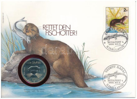 Magyarország 1985. 100Ft alpakka 'Természetvédelem - Vidra' felbélyegzett, alkalmi bélyegzéssel, német nyelvű leírással T:BU Hungary 1985. 100Ft 'Environmental Protection - Otter' in envelope with stamp, with German description C:BU
