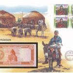 Türkmenisztán 1993. 1M felbélyegzett borítékban, bélyegzéssel T:UNC Turkmenistan 1993. 1 Manat in envelope with stamp and cancellation C:UNC