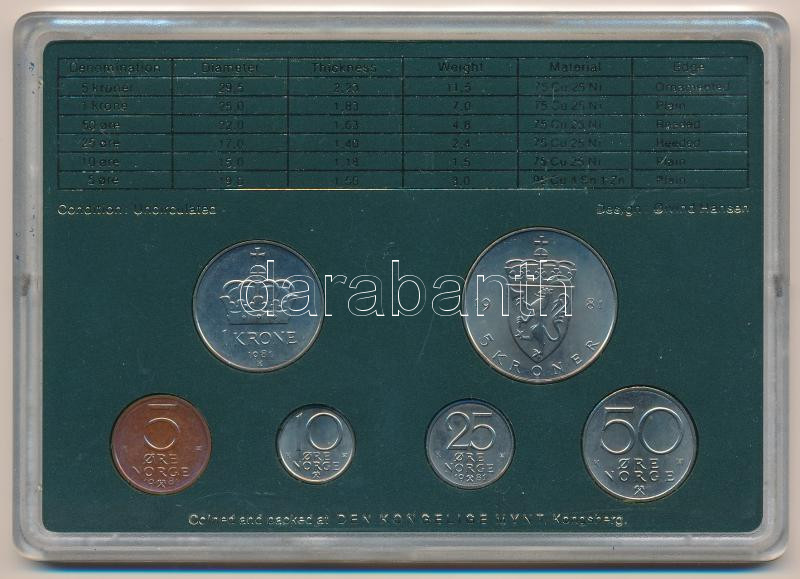 Norvégia 1981. 5ö-5K (6xklf) forgalmi szettben, plasztiktokban T:UNC Norway 1981. 5 öre - 5 Kroner (6xdiff) coin set in original plastic case C:UNC - Image 2