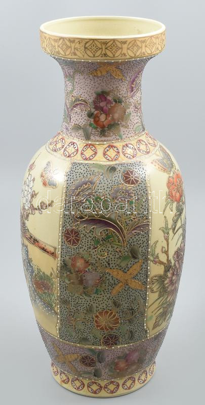 Terebess keleti stílusú porcelán váza, jelzett, mázrepedésekkel, kopásokkal, m: 41 cm - Image 2