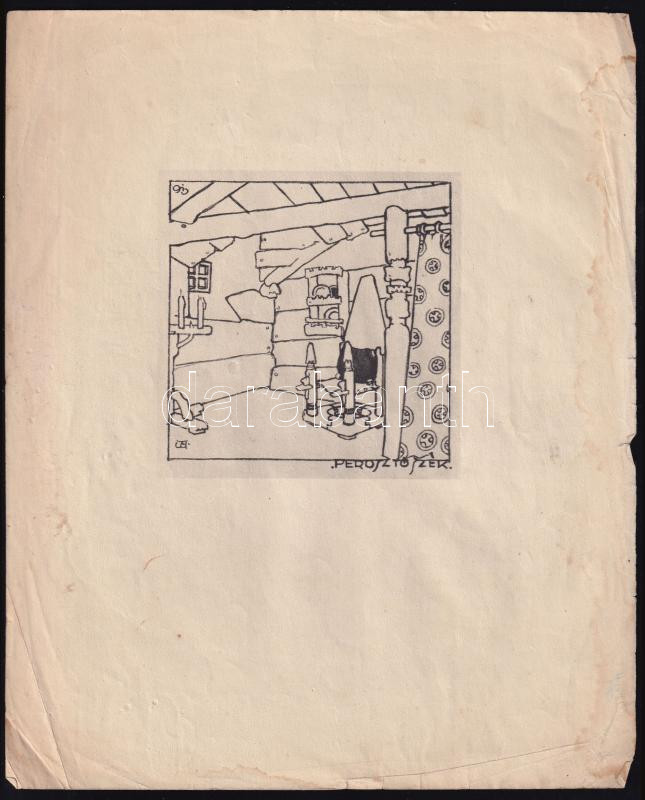 Toroczkai Wigand Ede (1869-1945): Perosztó szék. Nyomat, papír. Foltos, lapszéli apró sérülésekkel. 10,5x10 cm.