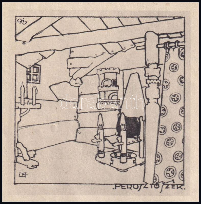 Toroczkai Wigand Ede (1869-1945): Perosztó szék. Nyomat, papír. Foltos, lapszéli apró sérülésekkel. 10,5x10 cm. - Image 2