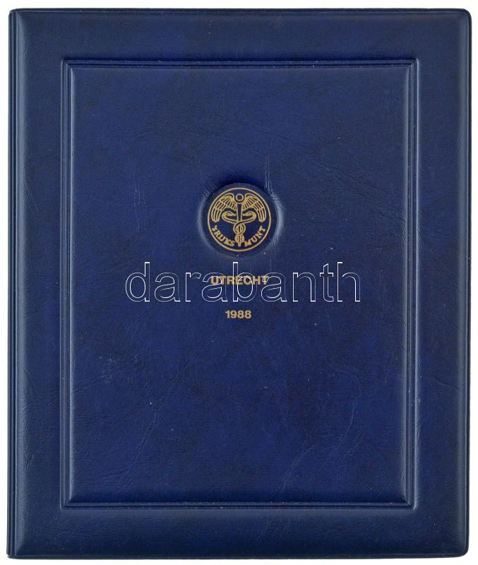 Hollandia 1988. 5c-2 1/2G (5xklf) forgalmi sor + Ag zseton eredeti műbőr tokos szettben, tanúsítvánnyal (5,5g/0.925/23mm) T:PP Netherlands 1988. 5 Cent - 2 1/2 Gulden (5xdiff) coin set + Ag token in original, faux leather set, with