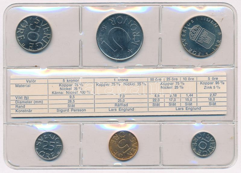Svédország 1984. 10ö-5K (6xklf) forgalmi szett, műanyag tokban T:1 Sweden 1984. 10 Öre - 5 Kronor (6xdiff) coin set in plastic case C:UNC - Image 2