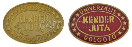 1975. 'Univerzális Kender Juta Dolgozó' aranyozott műgyantás tombak jelvény (31x44mm) + 'Univerzális Kender Juta Dolgozó' aranyozott tombak jelvény (31x44mm) T:UNC