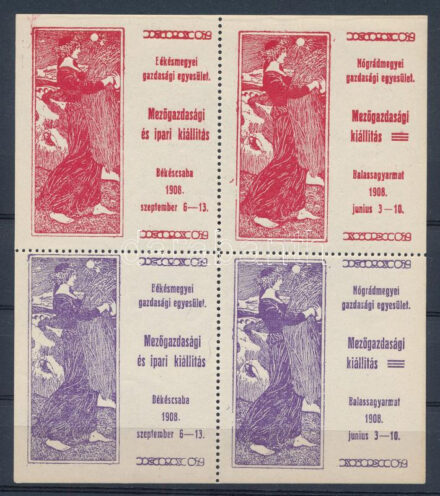 1908 Mezőgazdasági és Ipari Kiállítás emlékív hátoldali gépszínátnyomattal