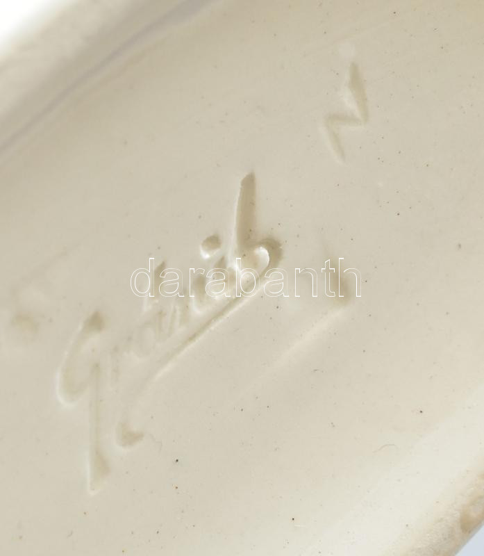 Gránit porcelán elefánt. Kézzel festett, jelzett, hibátlan. 15 cm - Image 2