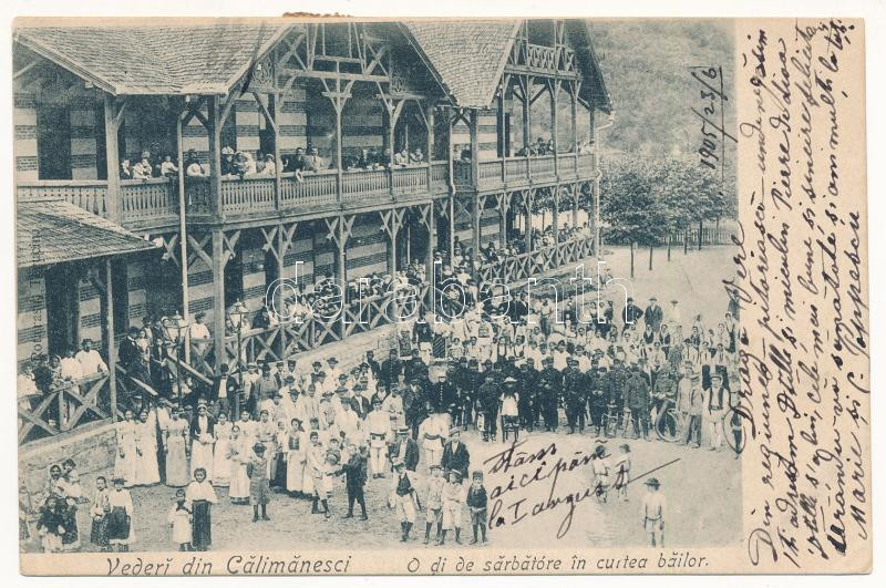 1905 Calimanesti, Baile Calimanesti; O di de sarbatore in curtea bailor / Romanian folklore, spa (EK)