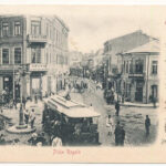 1901 Galati, Galatz; Piata Regala, Caffe International / square, tram, café, bank, shops. Anton Pappadopol (EK)