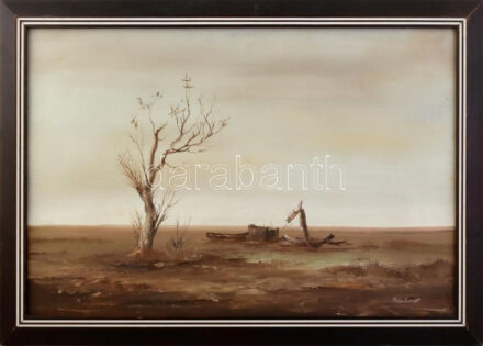 Reinhardt István (1936 - ): Halott kút . Olaj, farost. Fakeretben, jelzett 40×60 cm