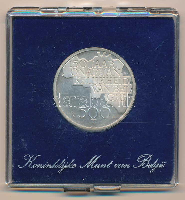 Belgium 1980. 500Fr ezüstözött Cu-Ni 'A Függetlenség 150. évfordulója' holland felirattal, műanyag dísztokban T:AU,XF patina Belgium 1980. 500 Francs silver plated Cu-Ni '150th Anniversary of Independence' with Dutch text, in plastic case