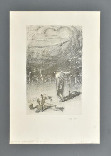 Pann, Abel (1883-1963): Káin, a menekülő (Fugitive and vagabond shalt thou be on earth). Litográfia, papír, jelzett a litográfián, paszpartuban. Lap alján apró felületi sérüléssel. 28,5x18 cm
