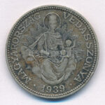 1939. 2P Ag 'Madonna' T:VF edge error, patina Adamo P7