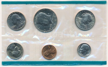 Amerikai Egyesült Államok 1980P 1c - 1/2$ (6xklf) forgalmi sor műanyag csomagolásban T:UNC USA 1980P 1 Cent - 1/2 Dollar (6xdiff) coin set in foil packing C:UNC