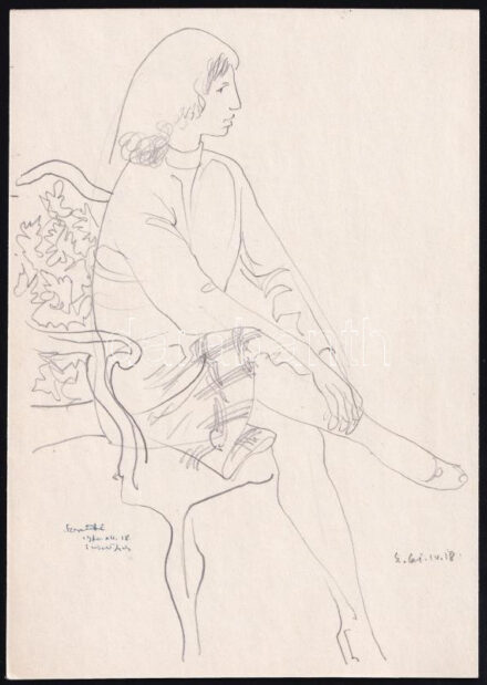 László Gyula (1910-1998): Fiatal hölgy karosszékben. Ceruza, papír, jelzett, 20x14,5 cm