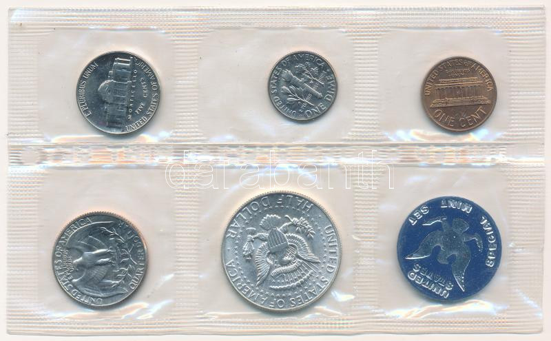 Amerikai Egyesült Államok 1965. 1c - 1/2$ (5xklf) forgalmi sor műanyag csomagolásban T:UNC USA 1965. 1 Cent - 1/2 Dollar (5xdiff) coin set in foil packing C:UNC - Image 2