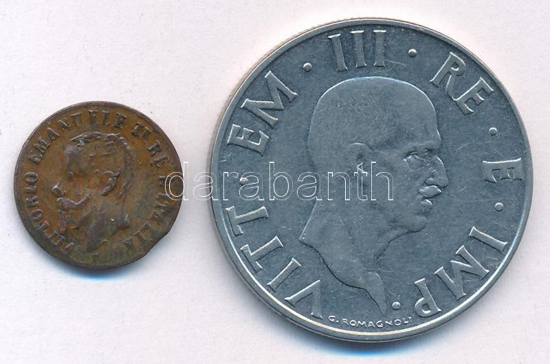 Olaszország 1867M 1c Cu 'II. Viktor Emánuel' + 1940. 2L acél 'III. Viktor Emánuel' T:F,XF Italy 1867M 1 Centesimi Cu 'Vittorio Emanuele II' + 1940. 2 Lire steel 'Vittorio Emanuele III' C:F,XF