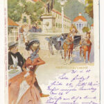 1902 Herkulesfürdő, Herkulesbad, Baile Herculane; Herkules tér és szobor / spa, square, statue, monument. Kunstanstalt v. Schön & Maison Nr. 268. artist signed (EM)