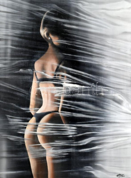 Nagy (Boglárka) Alíz (2001-): The point is the packaging. Olaj, vászon. jelezve jobbra lent, hátoldalán autográf felirattal. 80x60 cm.