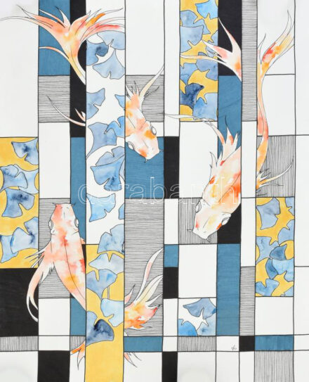 Kun Sarolta (1990-): Zodiákus sorozat: Halak. Vegyes technika, papír, jelzett, felcsavarva, 40x50 cm