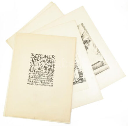 Inge Millies-Flierl (1926-): Berliner Perspektiven, 1972. 7 db sokszorosított grafika fedlappal. Litográfia, papír, jelzett, mindegyik számozott és külön paszpartuban. 38,5x30 és 30x40 cm körüli méretekben.