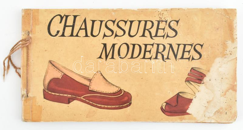 cca 1940-1950 Francia cipőkatalógus, 38 illusztrált oldallal, sérült