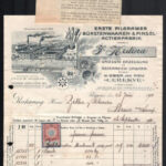 1910 Pilgram, Erste Pilgramer Bürstenwaaren- & Pinsel-Actienfabrik fejléces számla, rajta a gyár látképével - Image 2