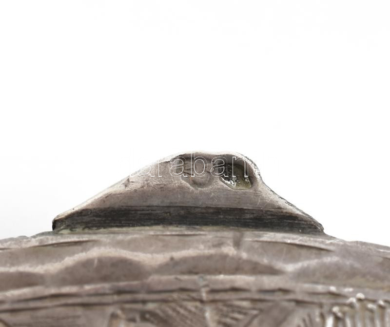 Ezüst (Ag) pudrié, virág díszítményekkel, sérült, jelzett, d: 9 cm, nettó: 71 g - Image 3
