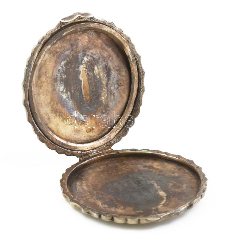 Ezüst (Ag) pudrié, virág díszítményekkel, sérült, jelzett, d: 9 cm, nettó: 66 g - Image 3