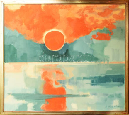 Batári László (1920-1997): Naplemente Szigligeten (Balaton). Tempera, vászon. Jelezve jobbra lent. Hátoldalán autográf felirattal. Fakeretben. 110x130cm. KIZÁRÓLAG SZEMÉLYES ÁTVÉTEL, NEM POSTÁZZUK! / Tempera on canvas, signed lower