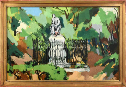 B. Séday Mária (1925-2009): János-kórháznál (Budapesti részlet). Olaj, farost, jelzett. Hátoldalán autográf felirattal és Hollósy Galéria címkéjével. Fakeretben. 40×60 cm