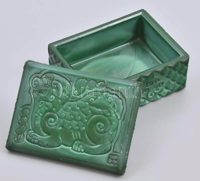 Malachit üveg doboz 13x8 cm Sárkány díszítéssel - Image 2