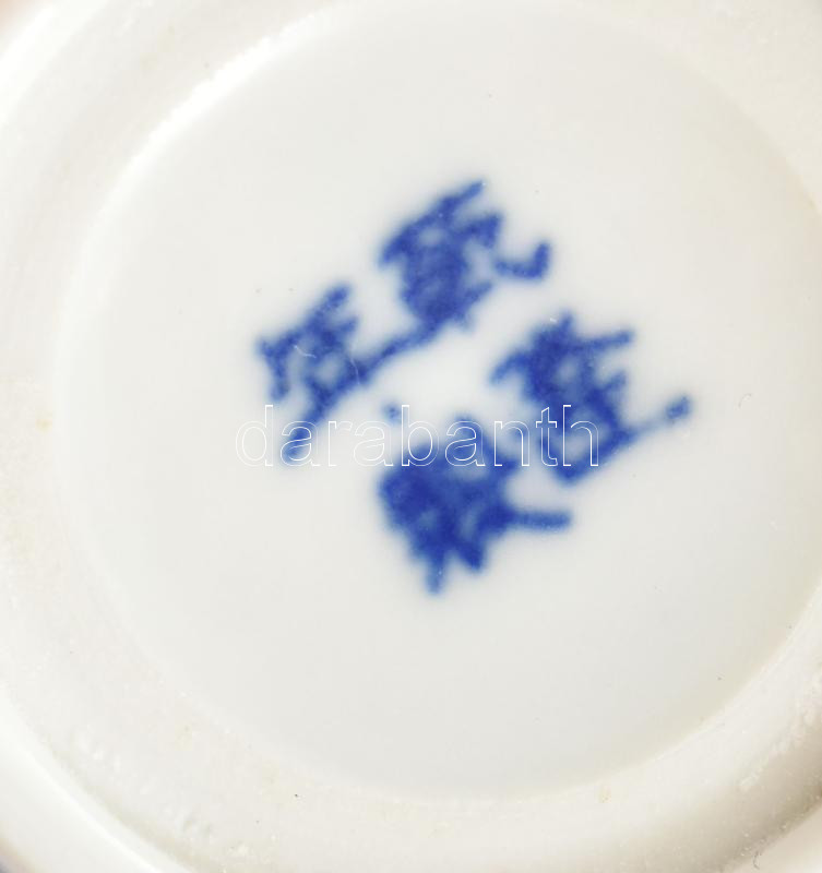 Kínai pecsétnyomó készlet. Pecsétnyomó (faragott kő) porcelán pecsétviasz tartó tálka, pecsétviasz, eredeti dobozában - Image 3
