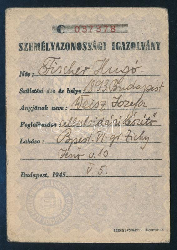 1945 Bp., arcképes személyazonossági igazolvány - Image 2