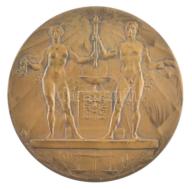 Hollandia 1928. 'IX. Nyári Olimpiai Játékok, Amszterdam' kétoldalas bronz részvételi érem eredeti papírtokban (55mm) T:XF / Netherlands 1928. '9th Summer Olympic Games, Amsterdam' two-sided bronze participal medal in original paper case - Image 2