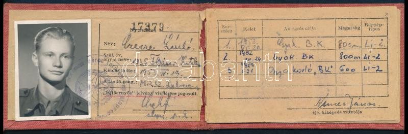 1953 Arcképes ejtőernyős igazolvány