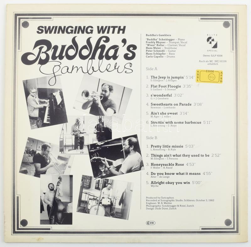 Buddha's Gamblers - Swinging With Buddah's Gamblers. Vinyl, LP, Album, Stereo. Elite Special. Svájc, 1982. jó állapotban - Image 2