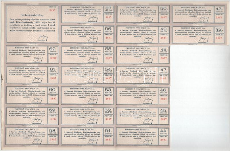 Szarvas 1927. 'Szarvasi Hitelbank Részvénytársaság' részvénye 50P-ről szárazpecséttel, szelvényekkel T:F - Image 2