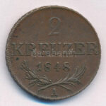 Ausztria 1848A 2kr Cu T:XF patina Austria 1848A 2 Kreuzer Cu C:XF patina Krause KM#2188