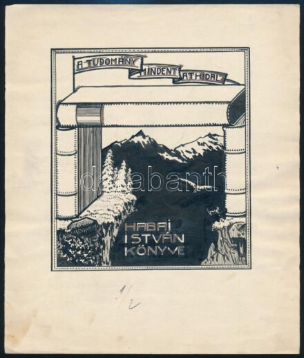 Monori Kovács Jenő (1884-?): Habai István könyve, 1912 körül. Tus, papír, jelezve balra lent, 21,5x18 cm. Megvalósult szecessziós ex libris terv!