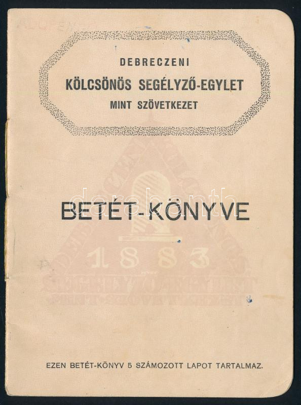 1946 Debreceni Kölcsönös Segélyező Egylet mint Szövetkezet betétkönyve