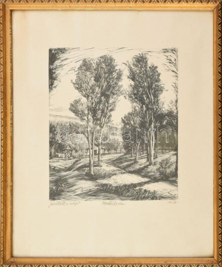 Bordás Ferenc (1911-1982): Kisütött a nap 1956. Rézkarc, papír. Üvegezett, kopott fakeretben, 25x21 cm