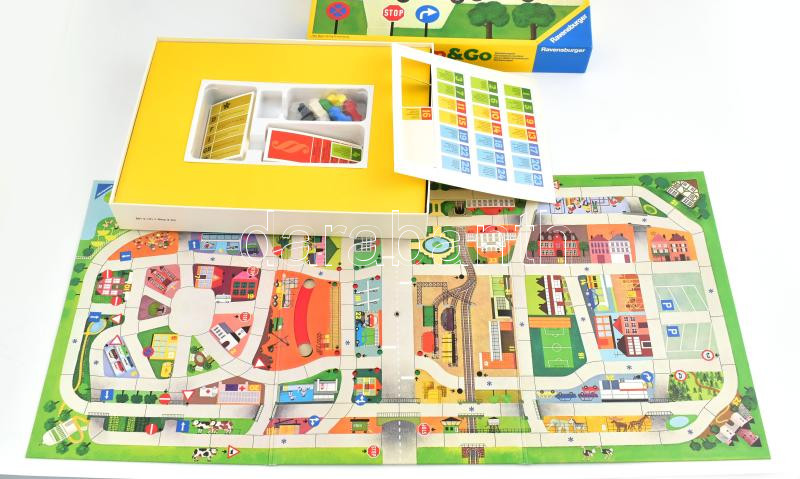 Ravensburger Stop & Go, retró német közlekedési társasjáték, eredeti dobozában, többnyelvű leírással / Vintage German board game, in original box