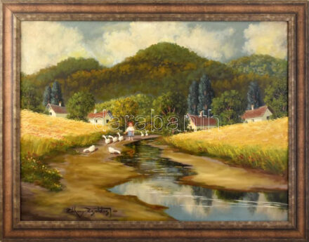 Záhonyi Zsoldos jelzéssel: Libapásztorlány. Olaj, vászon. Dekoratív fakeretben. 60x80 cm