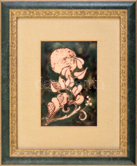 Kuruczné Paál Mária (1943-): Remény, 2005. Tűzzománc, fémlemez, jelzett a hátoldalán. Dekoratív fakeretben. 14,5x9,5 cm