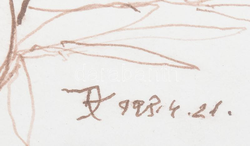 Dániel Kornél Miklós (1923-2002): Ülő női akt. Diópác, papír, jelzett, üvegezett fakeretben, 19,5×28 cm - Image 2