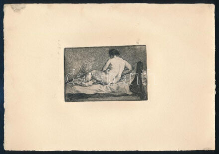 Jelzés nélkül (Szőnyi István?): Női akt háttal. Rézkarc, papír, 7x10,5 cm
