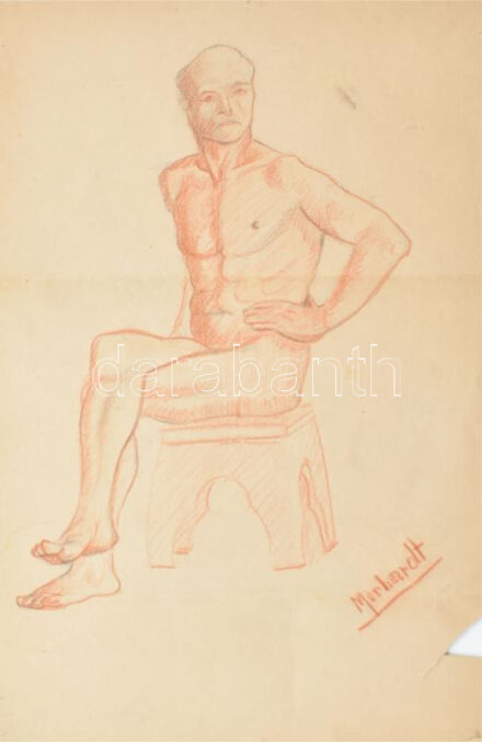 Morzsa-Morhardt Gyula (?-?), működött a XX. században: Férfi akt. Ceruza, vöröskréta, papír, lap széle sérült, hajtásnyomokkal, 47x31,5 cm