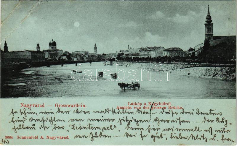 1899 (Vorläufer) Nagyvárad, Oradea; látkép a Nagyhídról, zsinagóga. Sonnenfeld A. kiadása / view from the bridge, synagogue (EB)